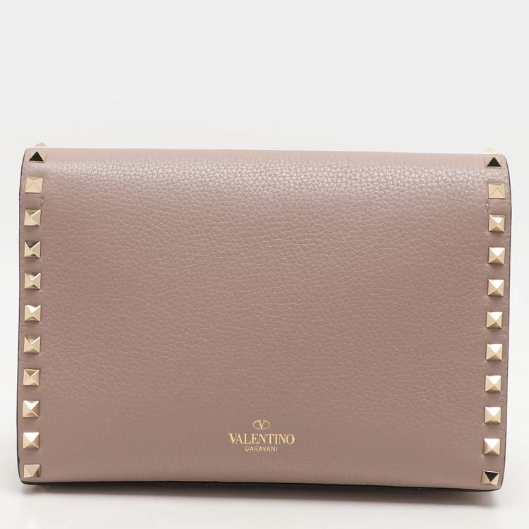 Pre Owned Valentino Beige Leather Rockstud Crossbody Flap Bag