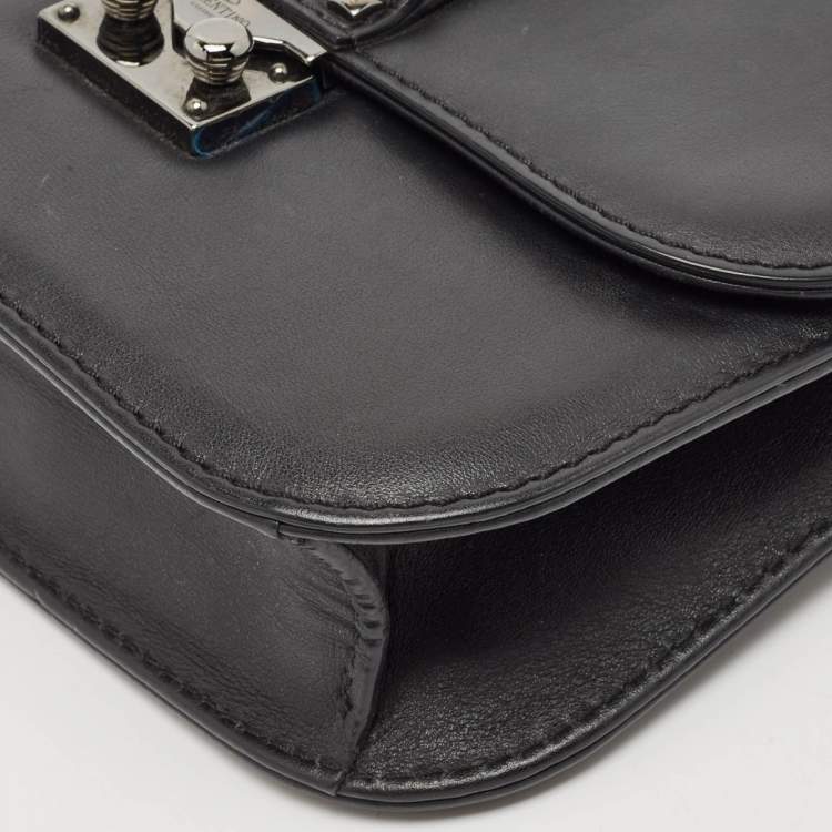 Pre Owned Valentino Black Leather Small Glam Lock Chain Shoulder Bag