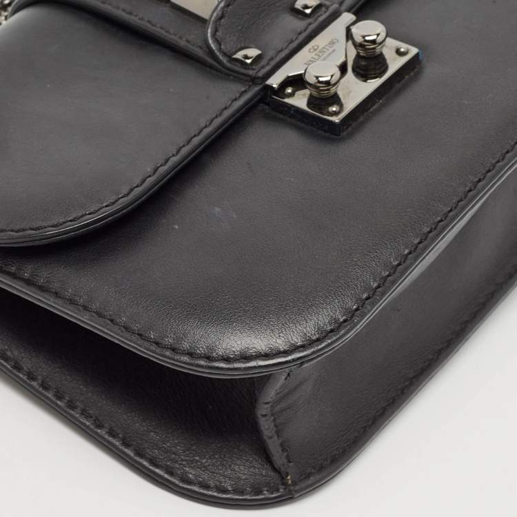 Pre Owned Valentino Black Leather Small Glam Lock Chain Shoulder Bag