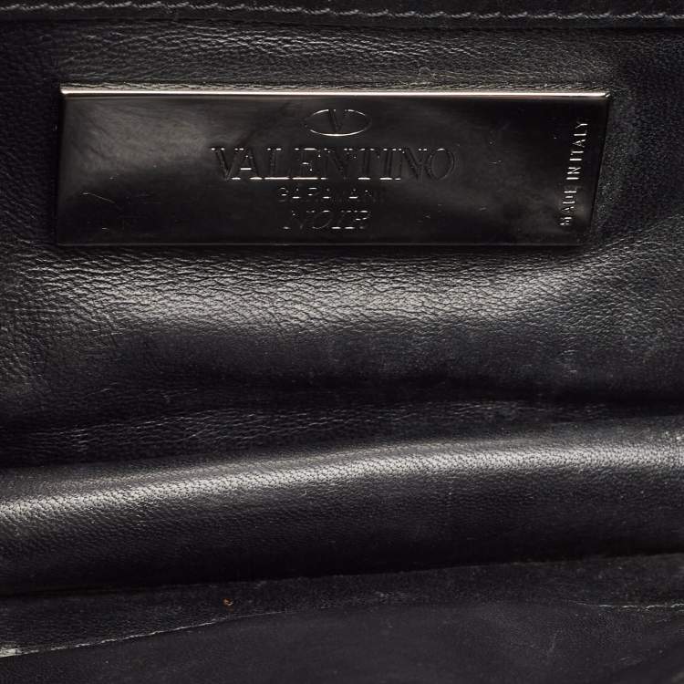 Pre Owned Valentino Black Leather Small Glam Lock Chain Shoulder Bag