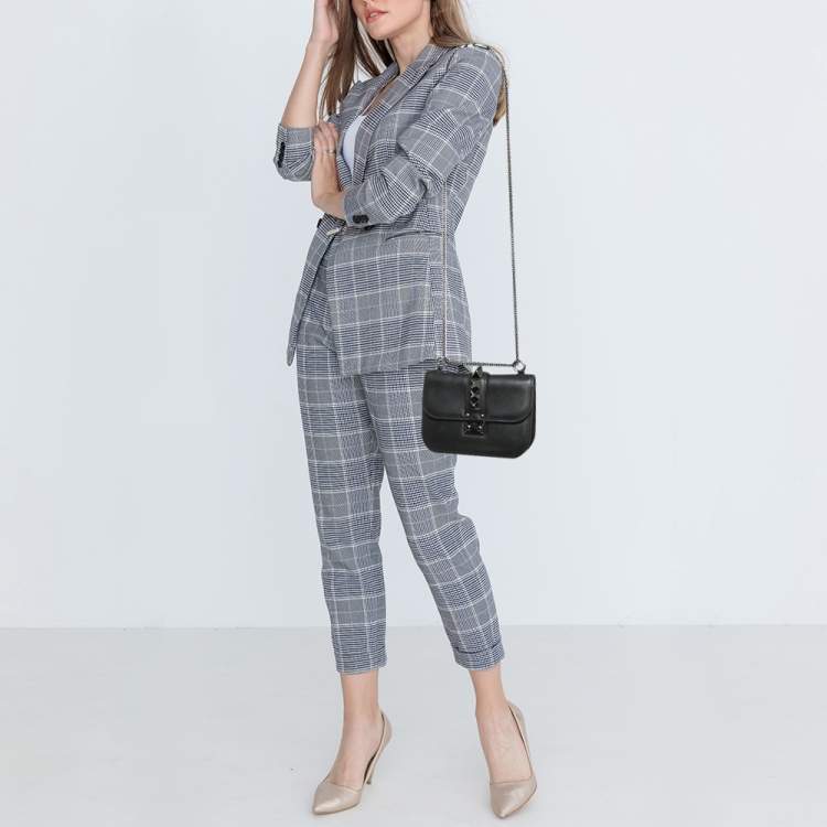 Pre Owned Valentino Black Leather Small Glam Lock Chain Shoulder Bag