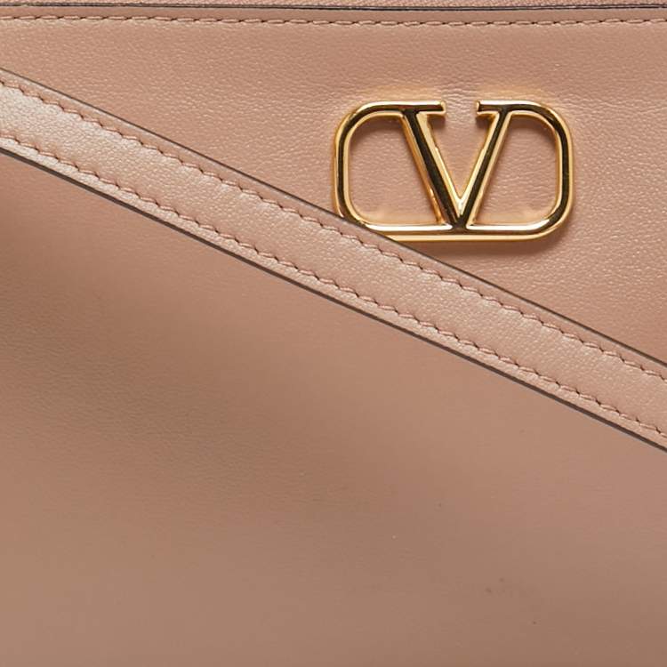 Pre Owned Valentino Beige Leather Mini VLogo Crossbody Bag
