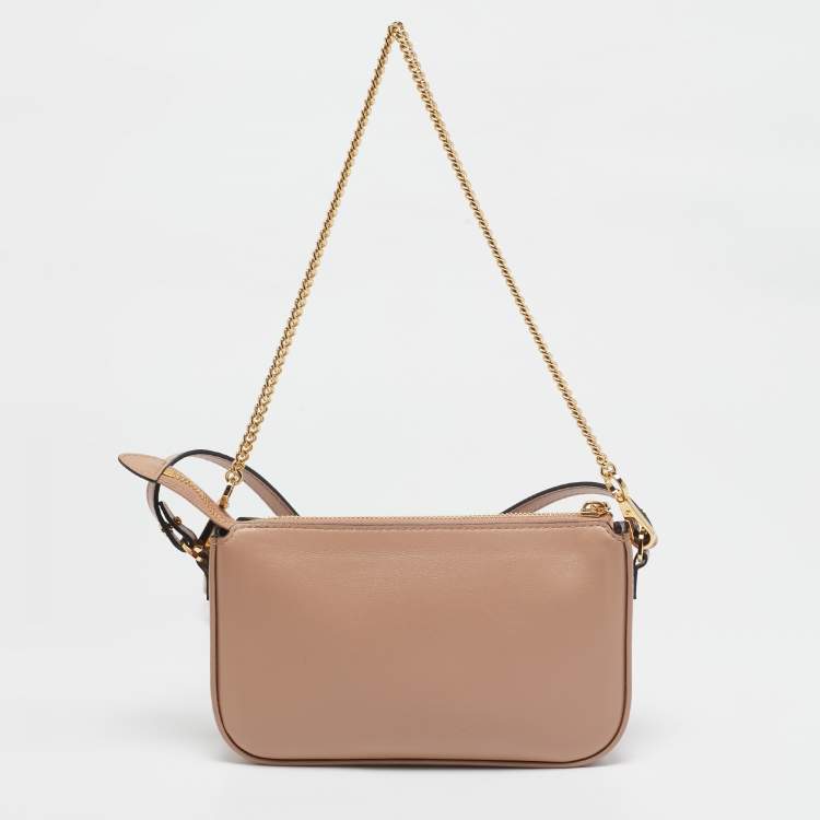 Pre Owned Valentino Beige Leather Mini VLogo Crossbody Bag