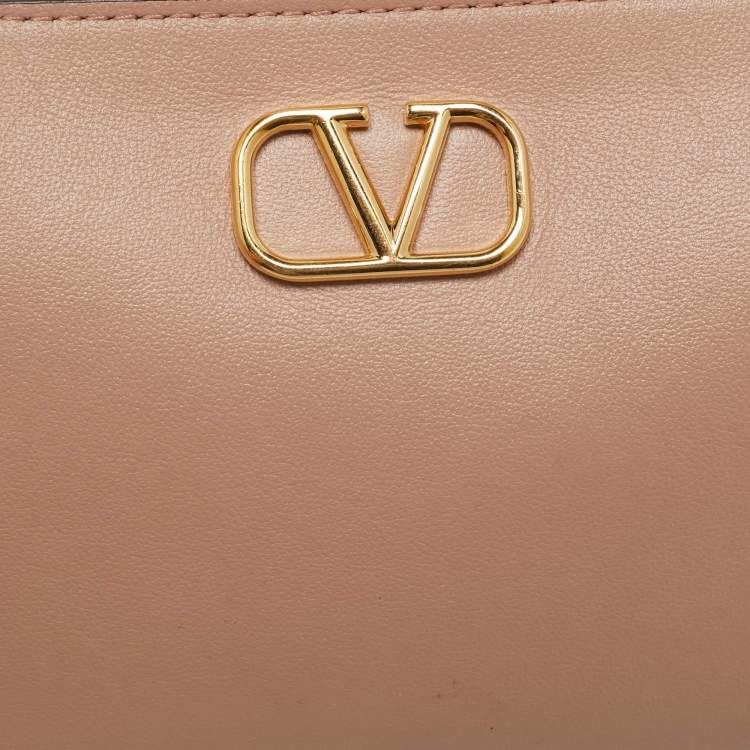 Pre Owned Valentino Beige Leather Mini VLogo Crossbody Bag