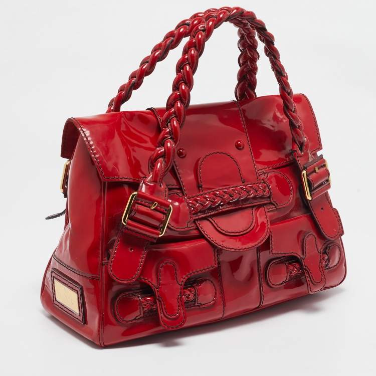 Pre Owned Valentino Red Patent Leather Histoire Satchel