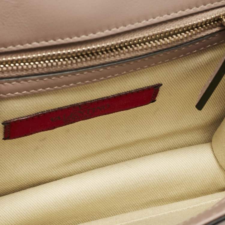 Pre Owned Valentino Beige Leather Small Rockstud Glam Lock Flap Bag