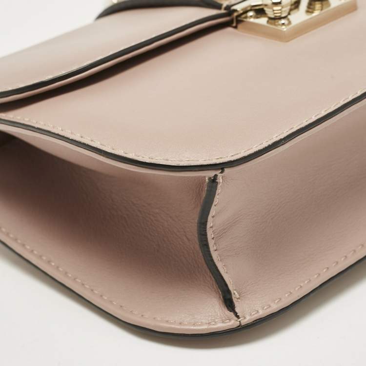 Pre Owned Valentino Beige Leather Small Rockstud Glam Lock Flap Bag