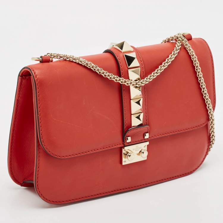 Pre Owned Valentino Red Leather Large Glam Lock Flap Bag