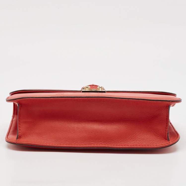 Pre Owned Valentino Red Leather Large Glam Lock Flap Bag