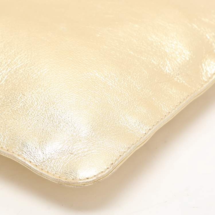 Pre Owned Valentino Gold Leather Wristlet Clutch