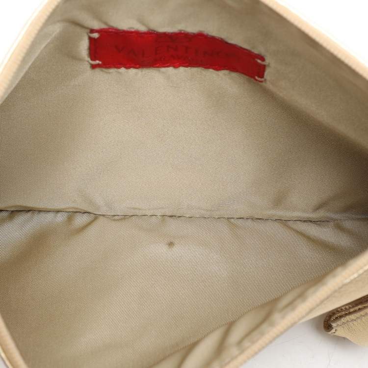 Pre Owned Valentino Gold Leather Wristlet Clutch