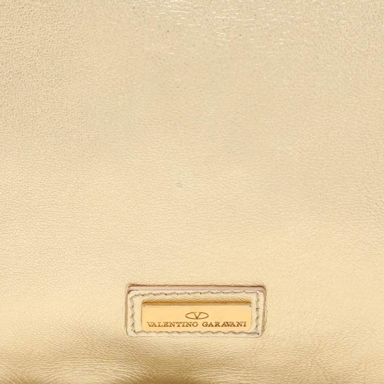 Pre Owned Valentino Gold Leather Wristlet Clutch