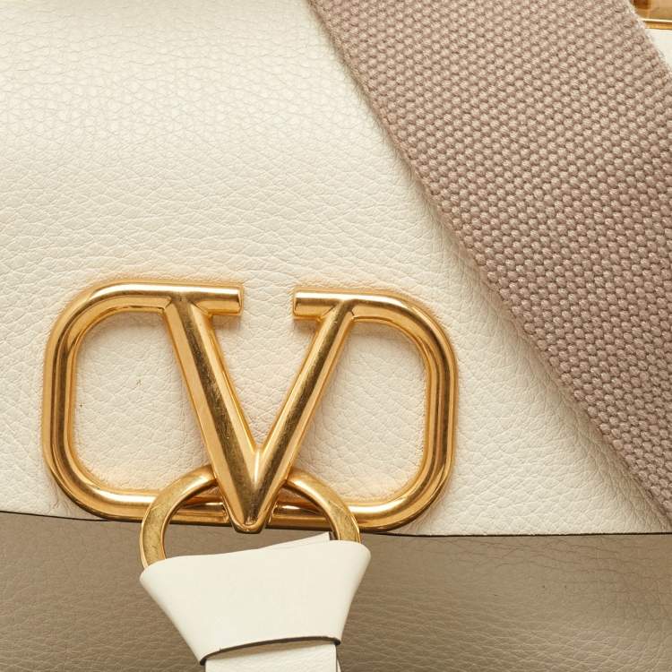 Pre Owned Valentino Off White Leather VRing Flap Top Handle Bag