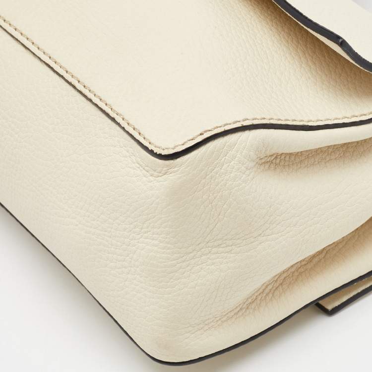 Pre Owned Valentino Off White Leather VRing Flap Top Handle Bag