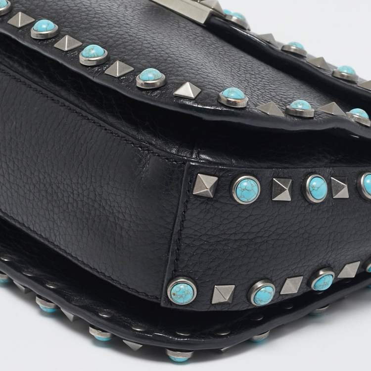 Pre Owned Valentino Black Leather Rockstud Rolling Crossbody Bag