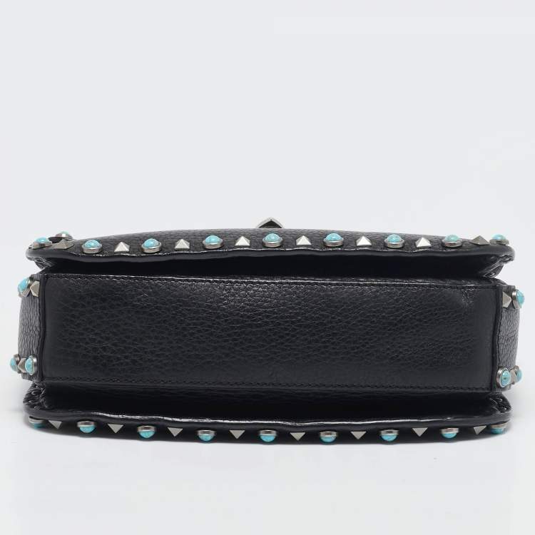 Pre Owned Valentino Black Leather Rockstud Rolling Crossbody Bag