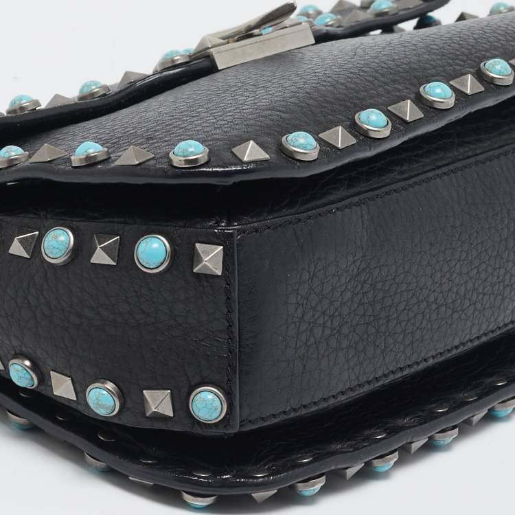 Pre Owned Valentino Black Leather Rockstud Rolling Crossbody Bag