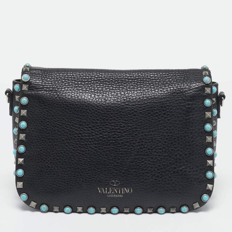 Pre Owned Valentino Black Leather Rockstud Rolling Crossbody Bag