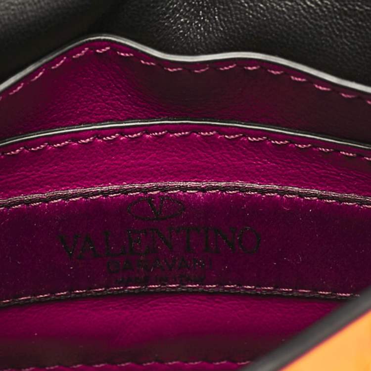 Pre Owned Valentino Neon Orange Leather Micro Rockstud Spike Crossbody Bag