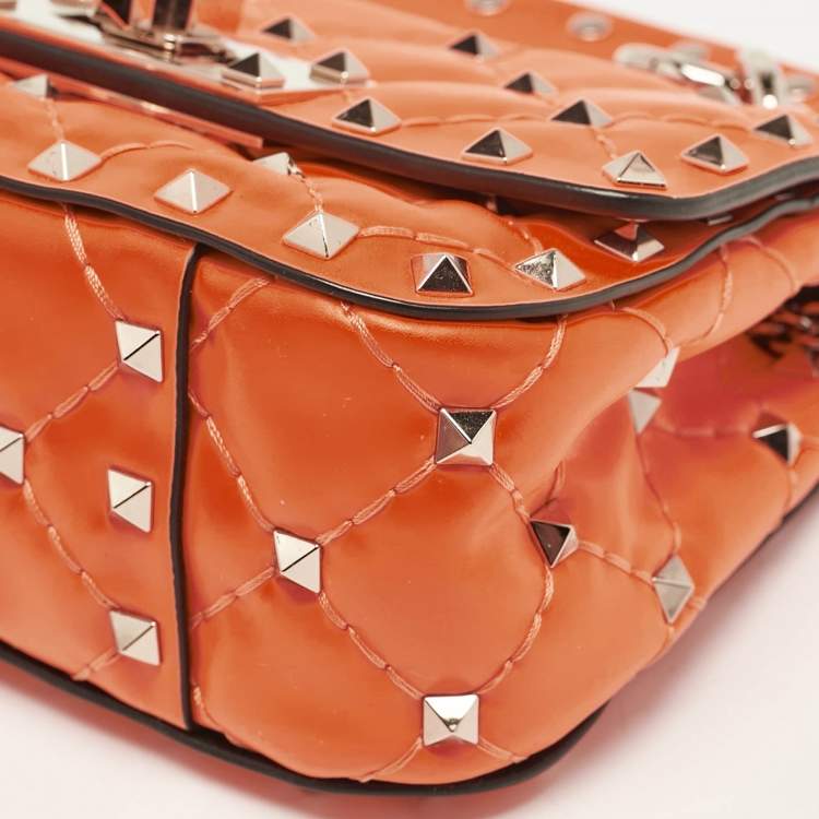 Pre Owned Valentino Neon Orange Leather Micro Rockstud Spike Crossbody Bag