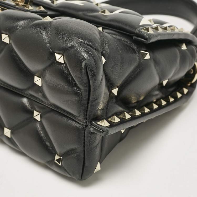 Pre Owned Valentino Black Quilted Leather Medium VLTN Candystud Top Handle Bag