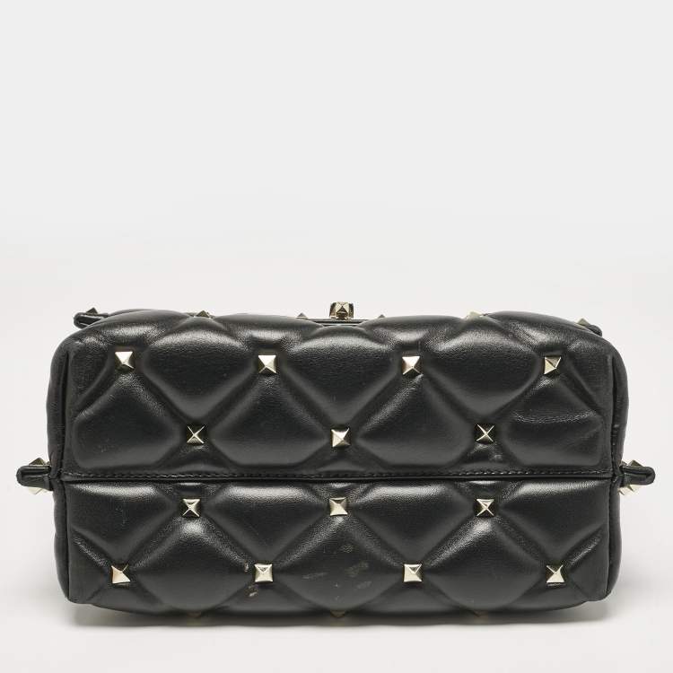 Pre Owned Valentino Black Quilted Leather Medium VLTN Candystud Top Handle Bag