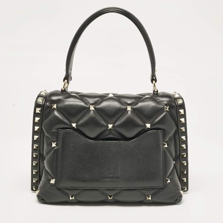 Pre Owned Valentino Black Quilted Leather Medium VLTN Candystud Top Handle Bag