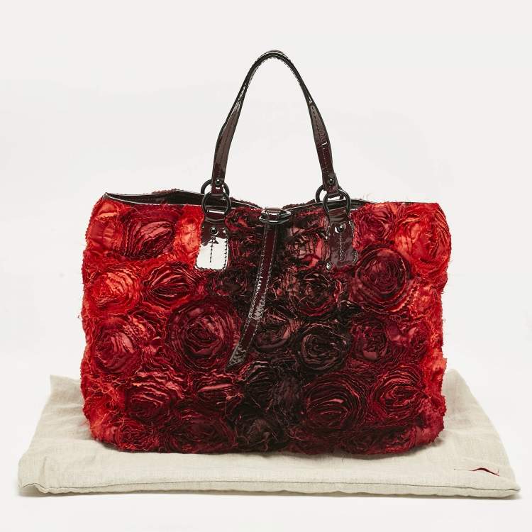 Pre Owned Valentino Red/Burgundy Nylon Large Flower Applique Tote
