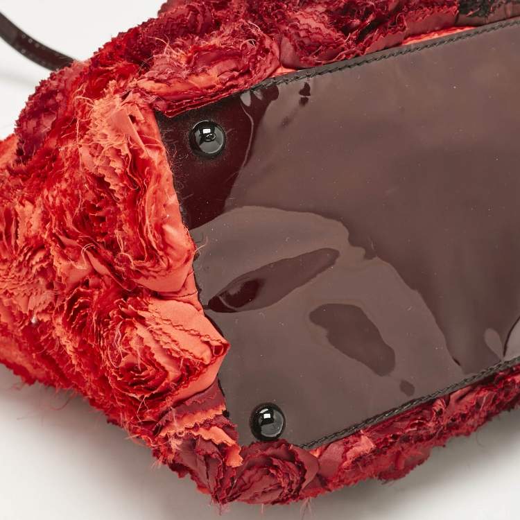 Pre Owned Valentino Red/Burgundy Nylon Large Flower Applique Tote
