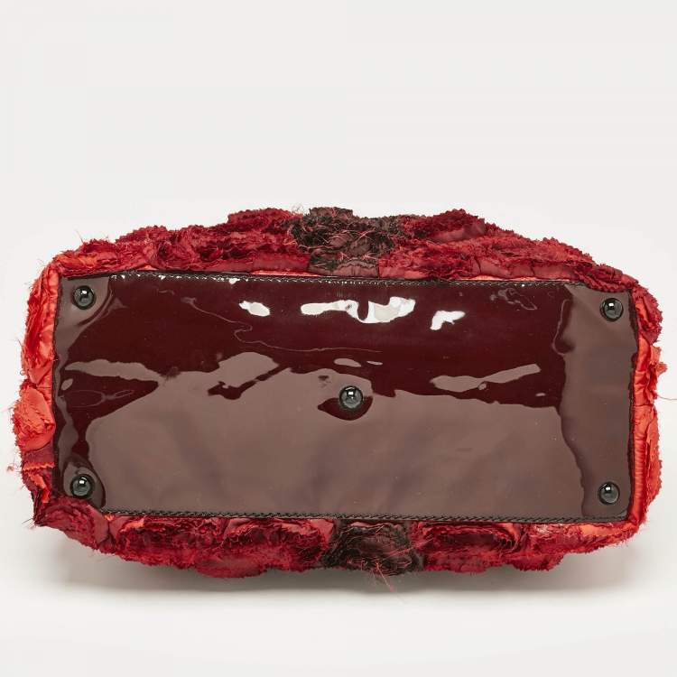 Pre Owned Valentino Red/Burgundy Nylon Large Flower Applique Tote