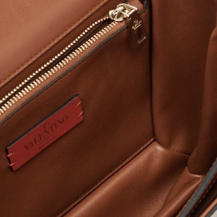 Pre Owned Valentino Brown Leather Rockstud Top Handle Bag