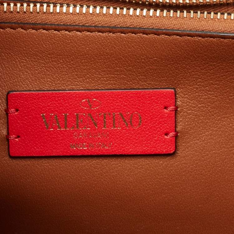 Pre Owned Valentino Brown Leather Rockstud Top Handle Bag