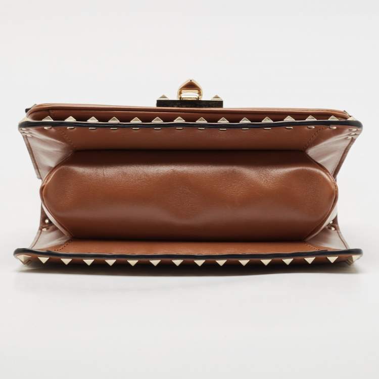Pre Owned Valentino Brown Leather Rockstud Top Handle Bag