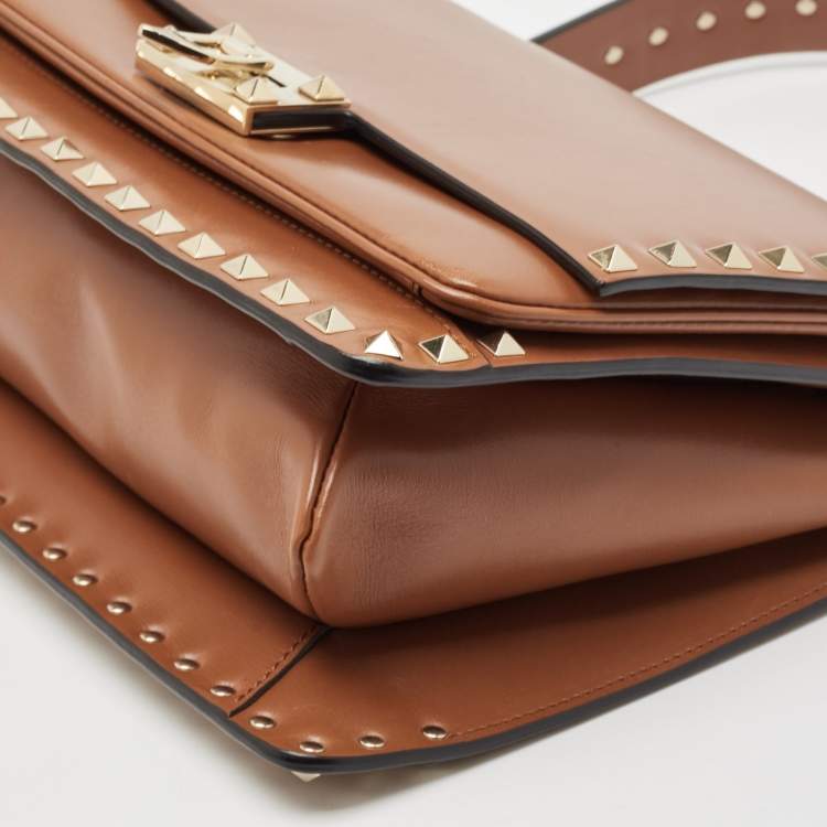 Pre Owned Valentino Brown Leather Rockstud Top Handle Bag