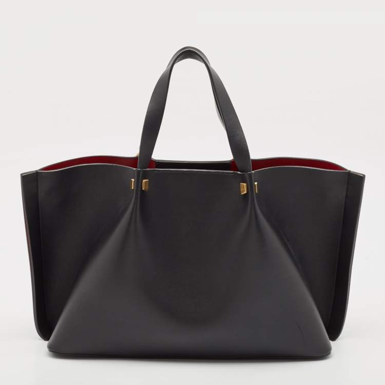 Pre Owned Valentino Black/White Leather Medium VLogo Escape Tote