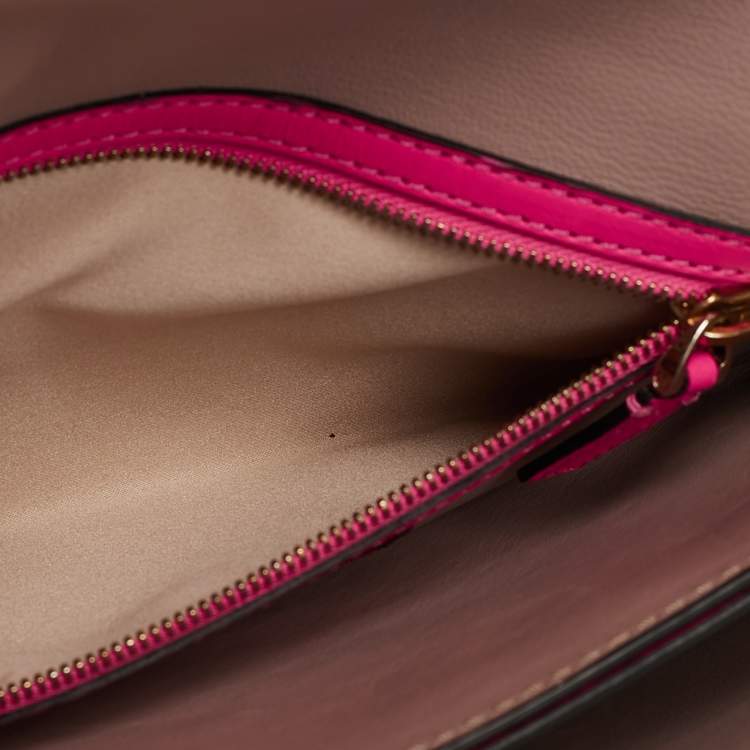 Pre Owned Valentino Hot Pink Leather Rockstud Flap Wristlet Clutch