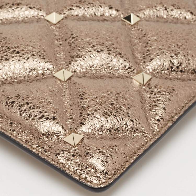 Pre Owned Valentino Metallic Quilted Leather Rockstud Pouch 