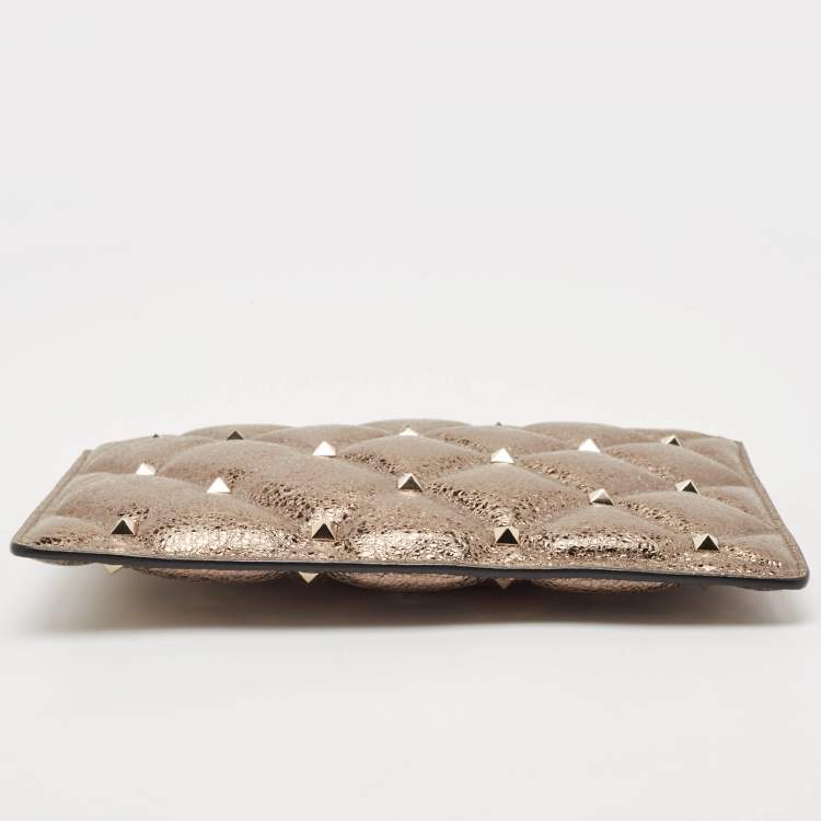 Pre Owned Valentino Metallic Quilted Leather Rockstud Pouch 