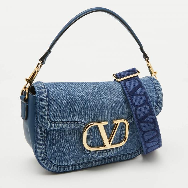 Pre Owned Valentino Blue Denim All Time Flap Shoulder Bag