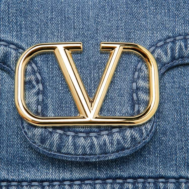 Pre Owned Valentino Blue Denim All Time Flap Shoulder Bag