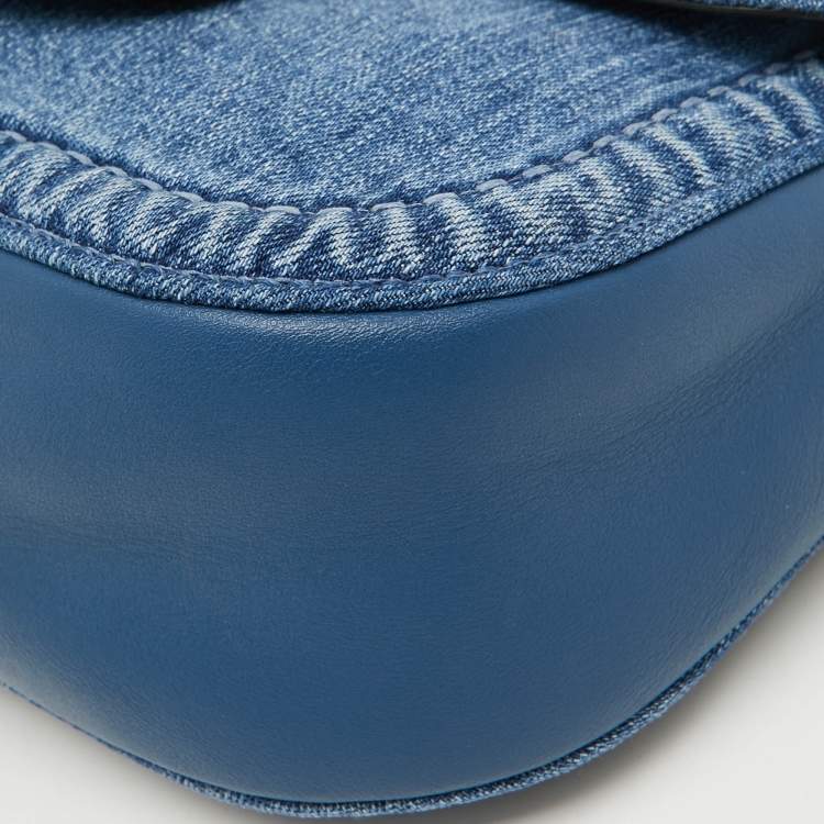 Pre Owned Valentino Blue Denim All Time Flap Shoulder Bag