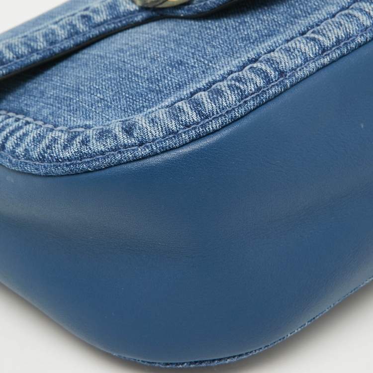 Pre Owned Valentino Blue Denim All Time Flap Shoulder Bag