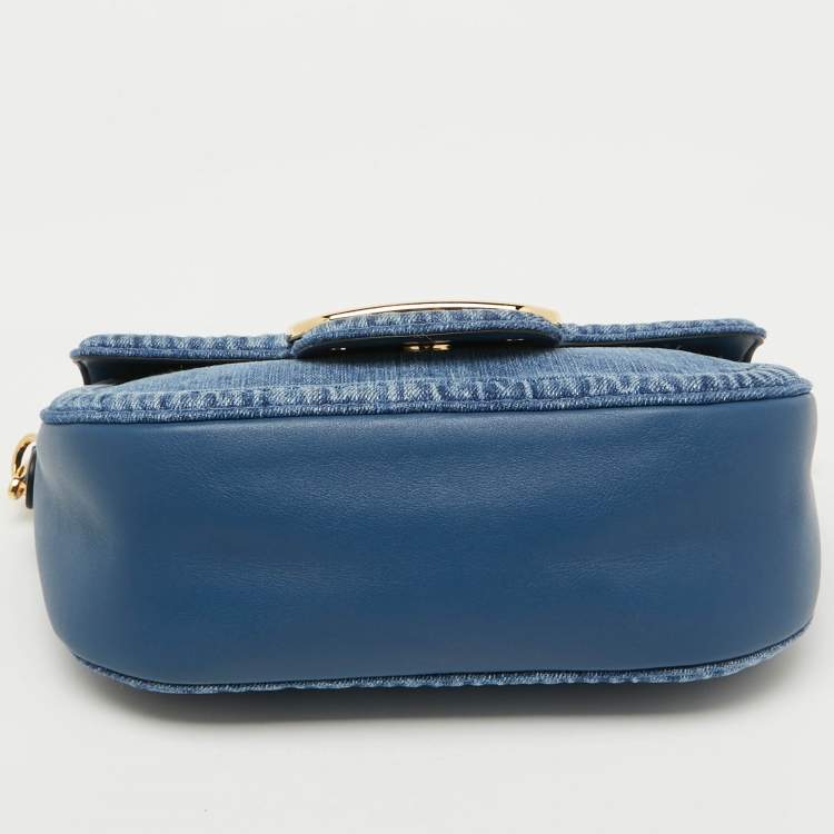 Pre Owned Valentino Blue Denim All Time Flap Shoulder Bag