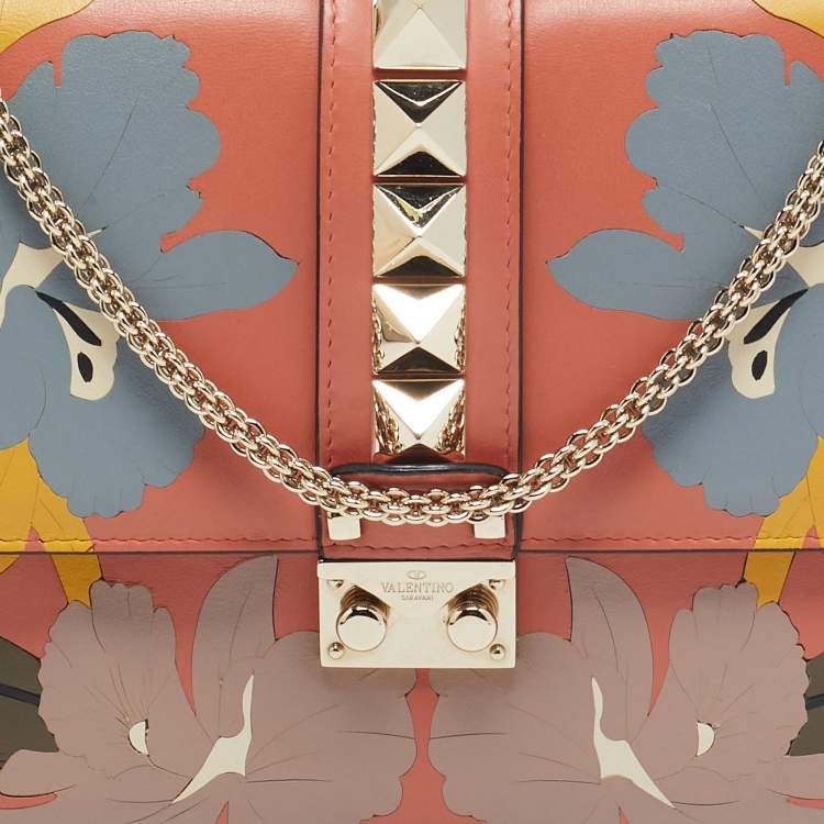 Pre Owned Valentino Multicolor Floral Leather Medium Rockstud Glam Lock Flap Bag