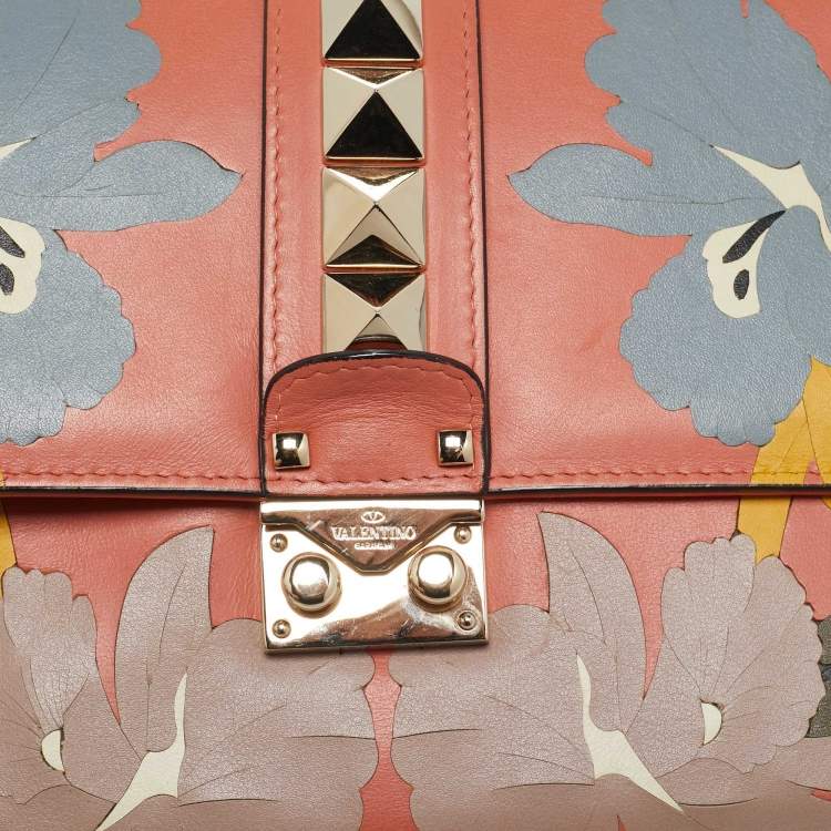 Pre Owned Valentino Multicolor Floral Leather Medium Rockstud Glam Lock Flap Bag
