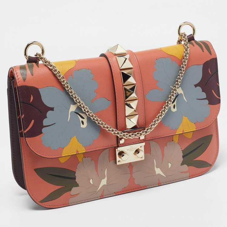 Pre Owned Valentino Multicolor Floral Leather Medium Rockstud Glam Lock Flap Bag