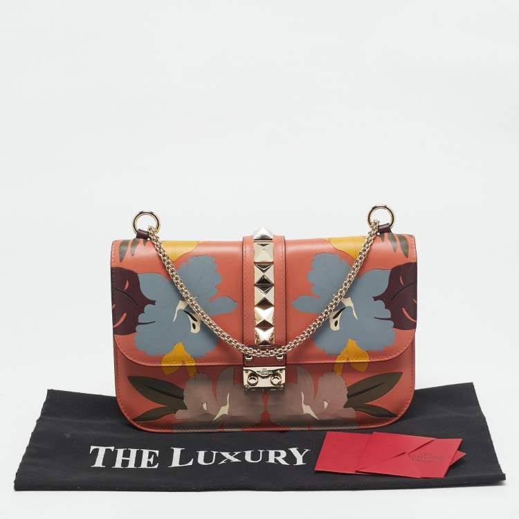 Pre Owned Valentino Multicolor Floral Leather Medium Rockstud Glam Lock Flap Bag