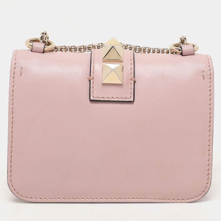 Pre Owned Valentino Light Pink Leather Mini Rockstud Glam Lock Shoulder Bag