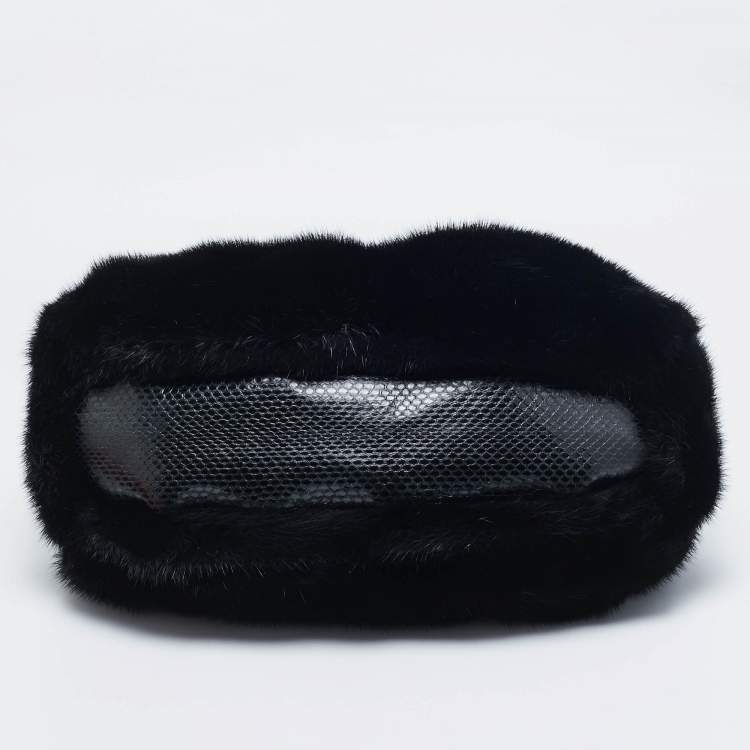 Pre Owned Valentino Black Snakeskin and Fur Frame Satchel