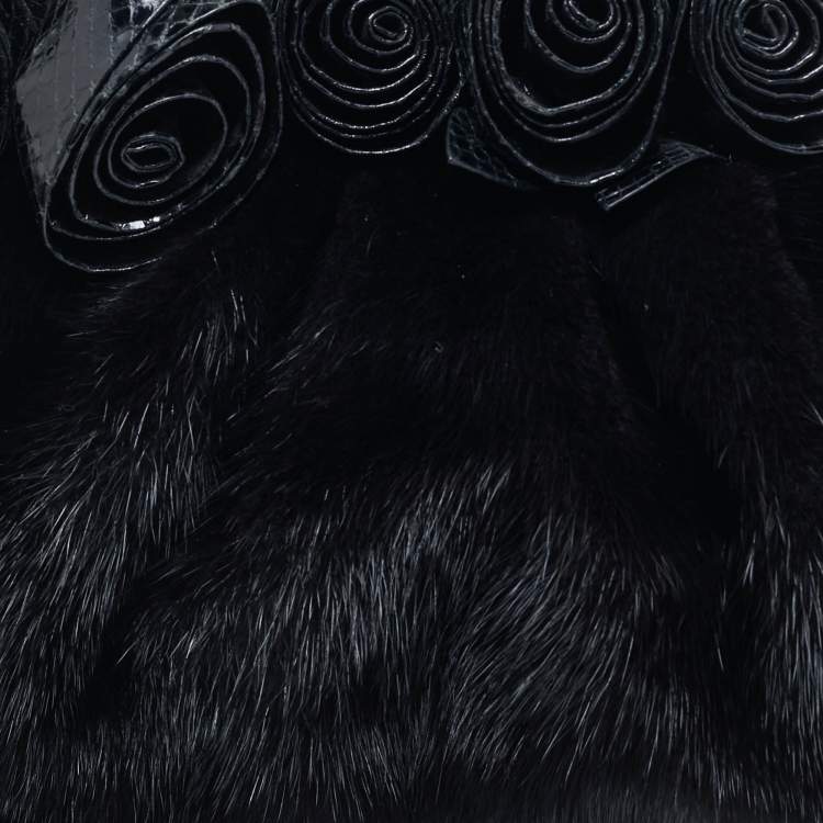 Pre Owned Valentino Black Snakeskin and Fur Frame Satchel